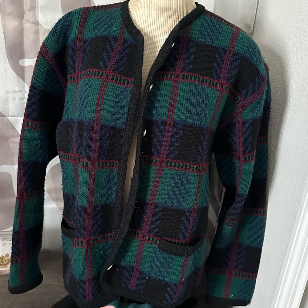 Tally Ho Green and Black Cardigan Sweater
